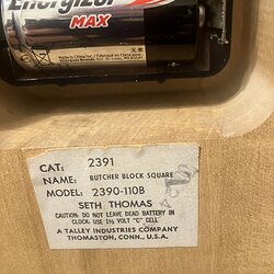 Seth Thomas Butcher Block Square Clock Model Tag.JPG | NAWCC Forums